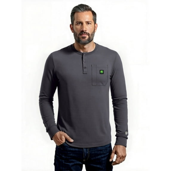 John Deere Men's Warmth Shield Long Sleeve Thermal Pocket Henley Shirt JD