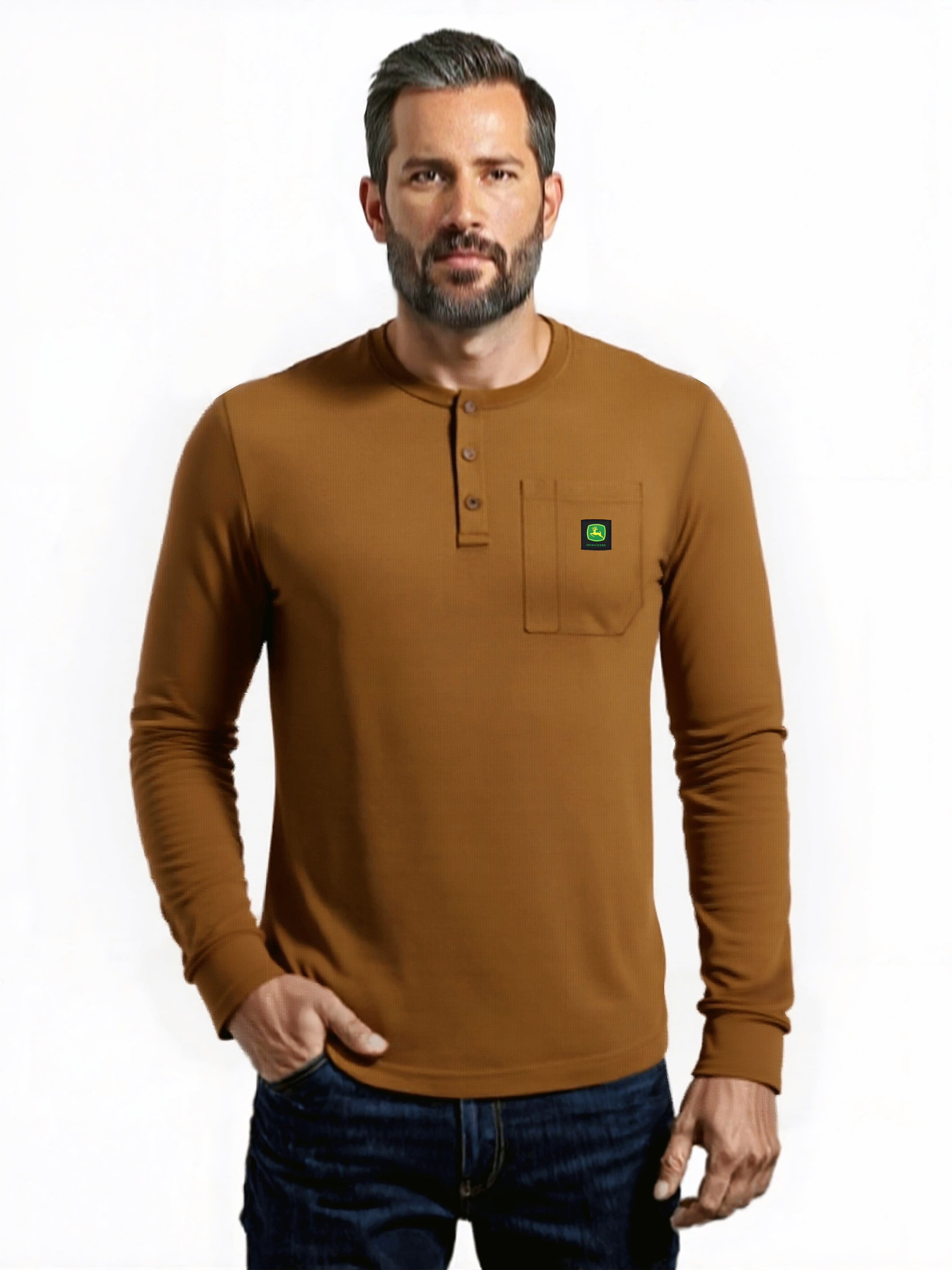 John Deere Men's Warmth Shield Long Sleeve Thermal Pocket Henley Shirt JD