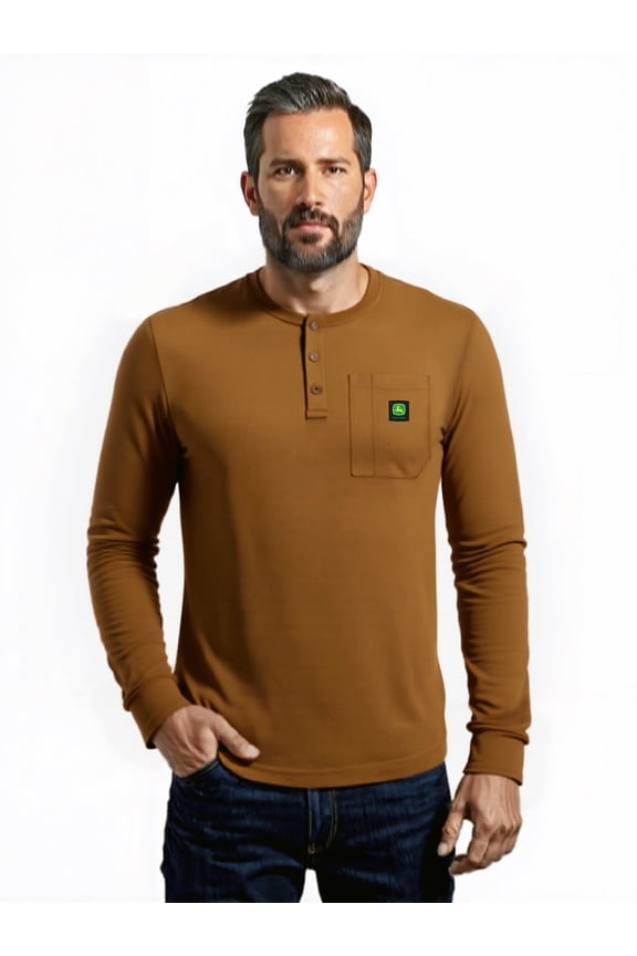 Men's Warmth Shield Long Sleeve Thermal Pocket Henley Shirt JD