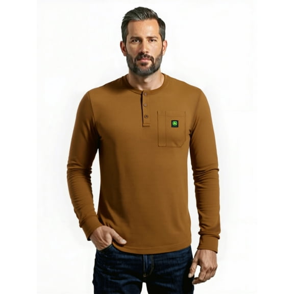 John Deere Men's Warmth Shield Long Sleeve Thermal Pocket Henley Shirt JD