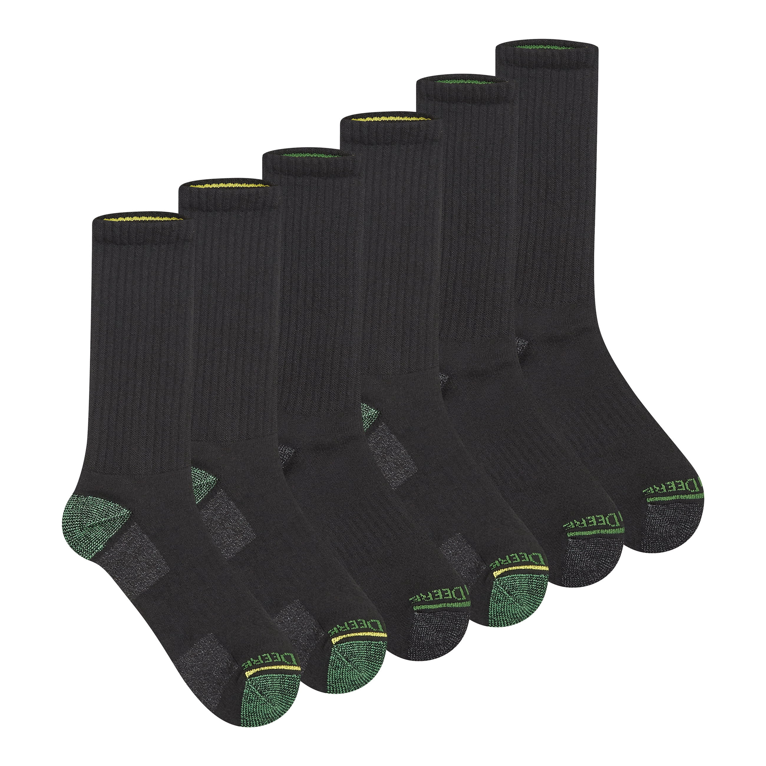 John Deere Men's Socks, Workwear Max Cushion Crew Socks, 6-Pack