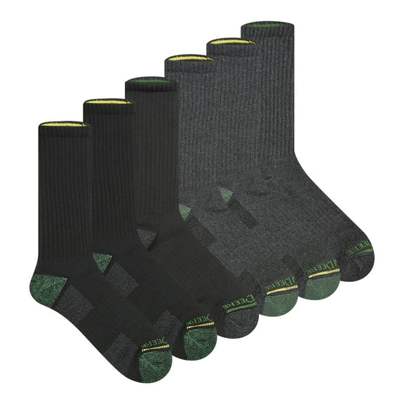 John Deere Men's Socks, Workwear Max Cushion Crew Socks, 6-Pack