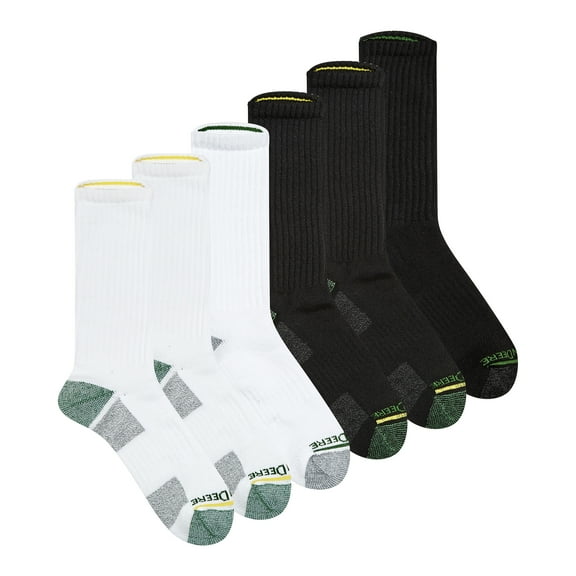 John Deere Men's Socks, Workwear Max Cushion Crew Socks, 6-Pack