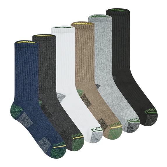 John Deere Men's Socks, Workwear Max Cushion Crew Socks, 6-Pack