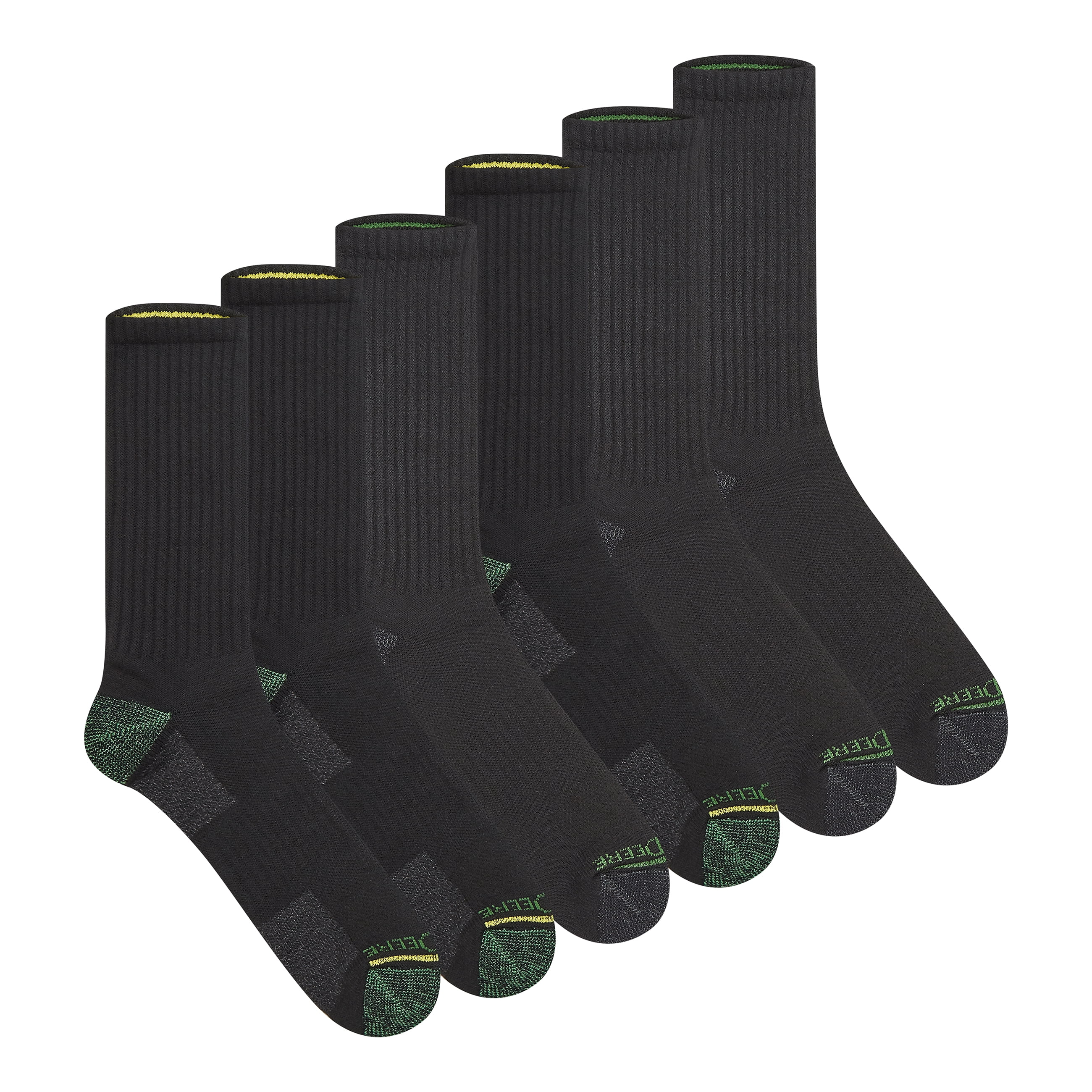 John Deere Men's Socks, Workwear Max Cushion Crew Socks, 6-Pack