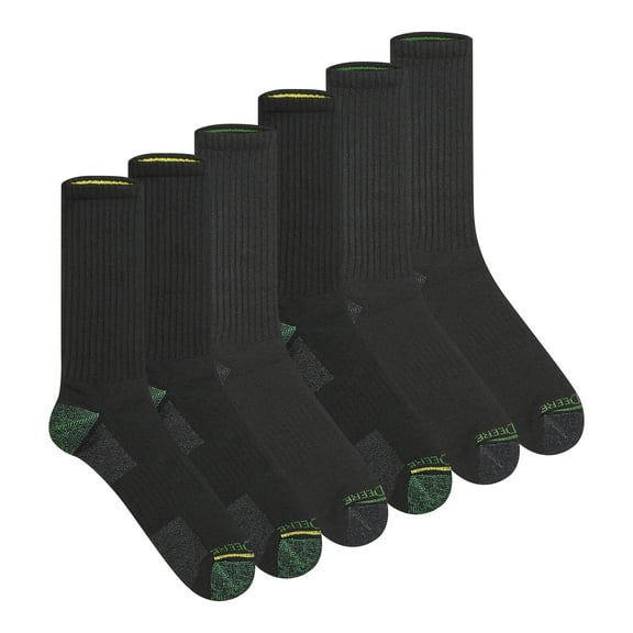 John Deere Men's Socks, Workwear Max Cushion Crew Socks, 6-Pack