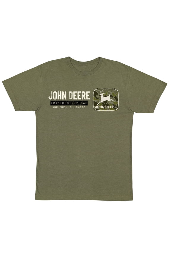 Mens Horizontal Camo Logo Short Sleeve TShirt in Vintage Olive Green