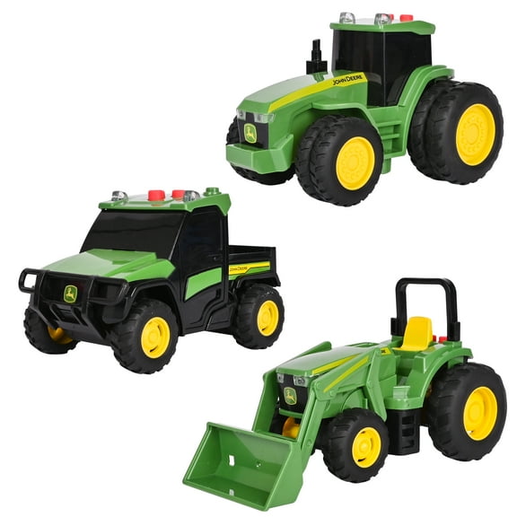John Deere Mini Vehicles 3-Pack Assorted Tractors with Lights, Sounds and Rev Motor Children Ages 3+