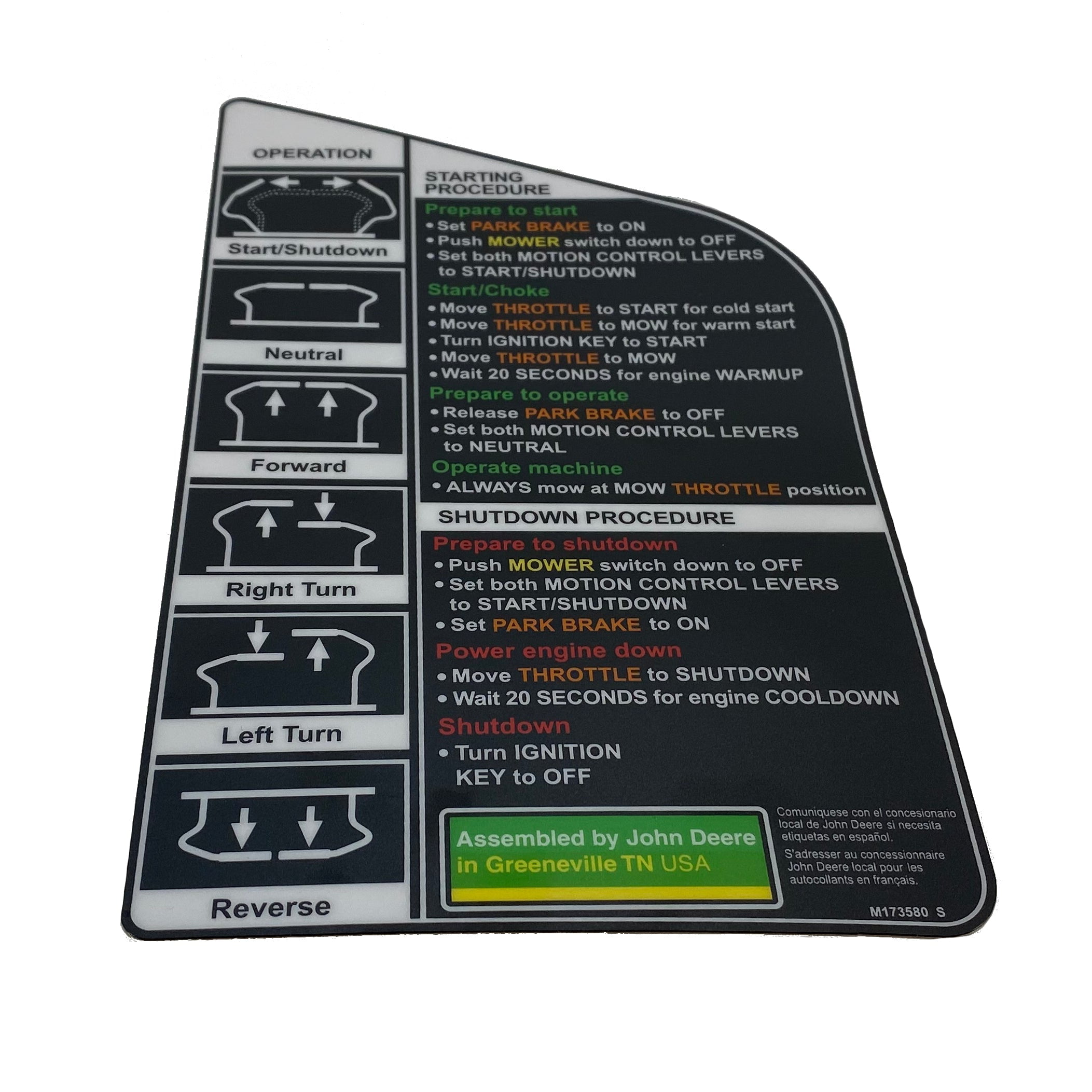 John Deere Original Equipment Label - M173580 - Walmart.com