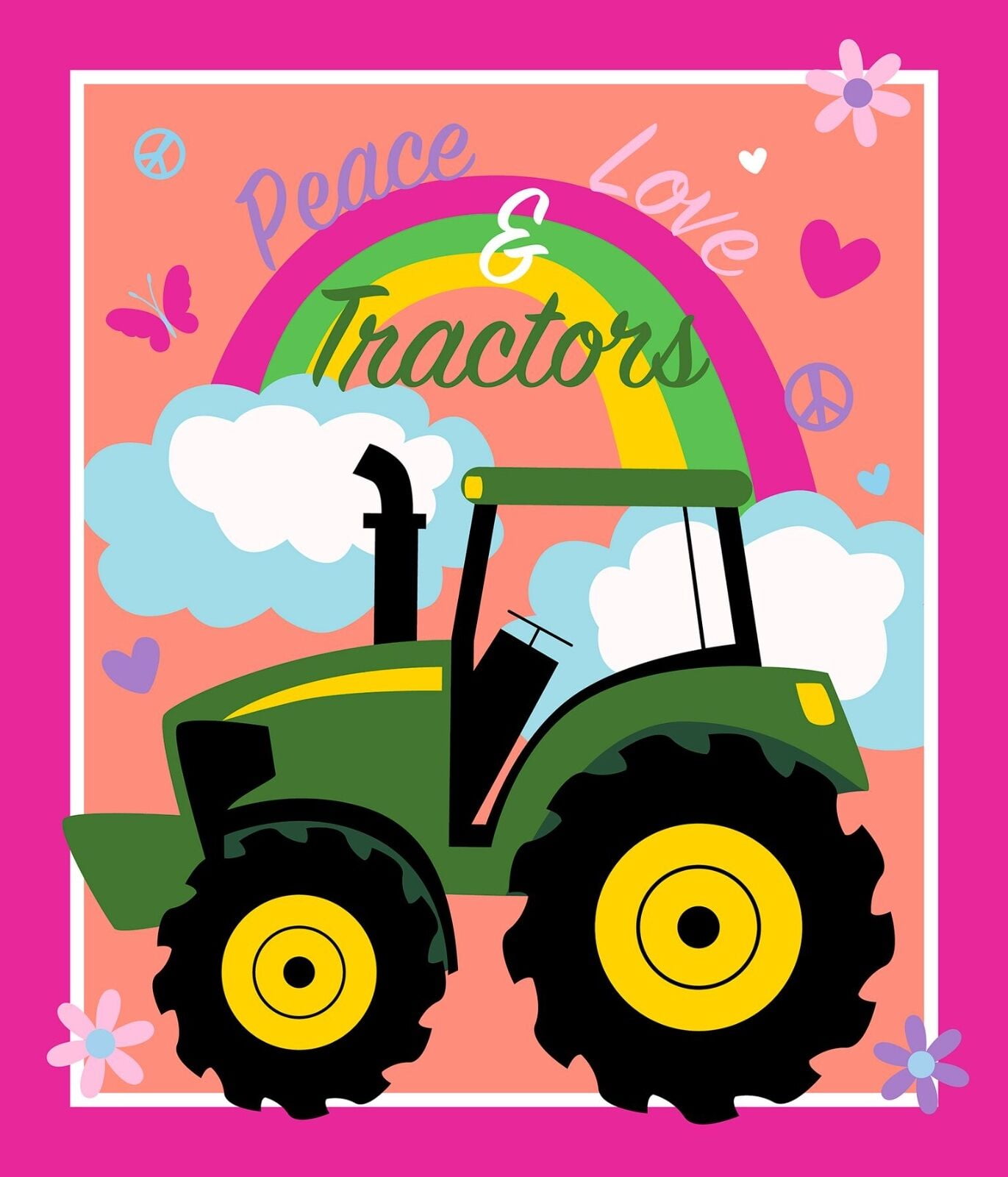 John Deere Peace, Love \u0026 Tractors Panel 64082 Springs Creative 100% Cotton  Fabric By The Panel 35\, image size:1371x1600