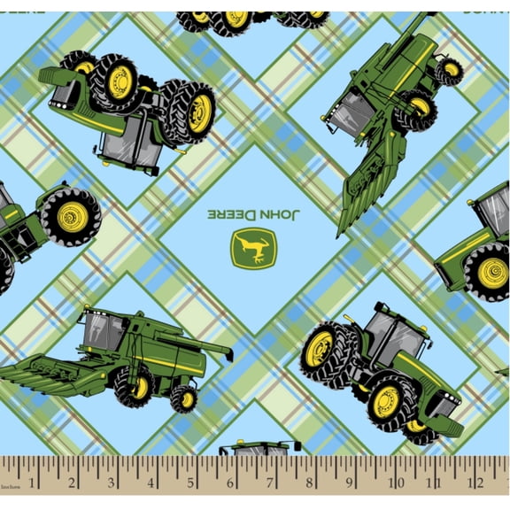 John Deere Plaid on Plaid Light Blue Cotton Fabric
