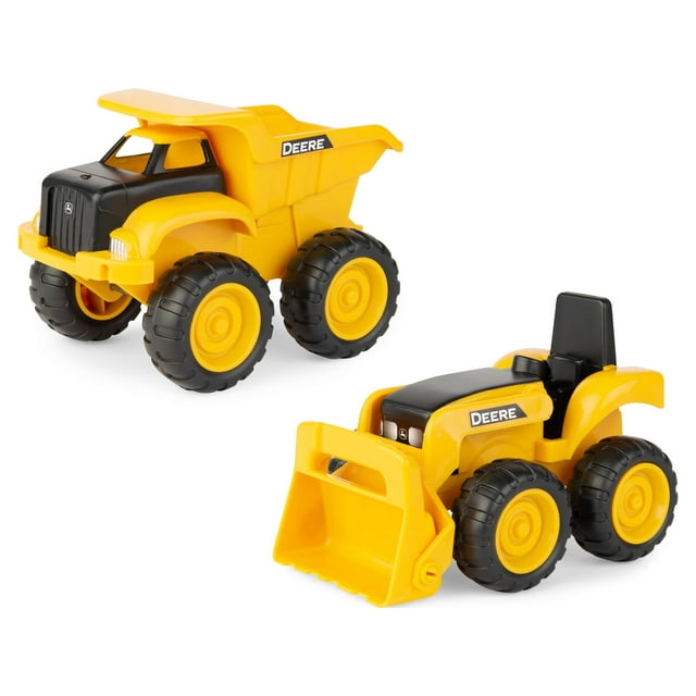 John Deere Sandbox 6" Construction Vehicle 2 Pack, Dump Truck & Tractor with Loader, Yellow