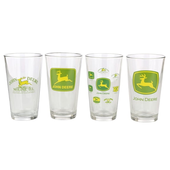 John Deere Set of 4 Logo Glass Drinkware Tumblers 6908