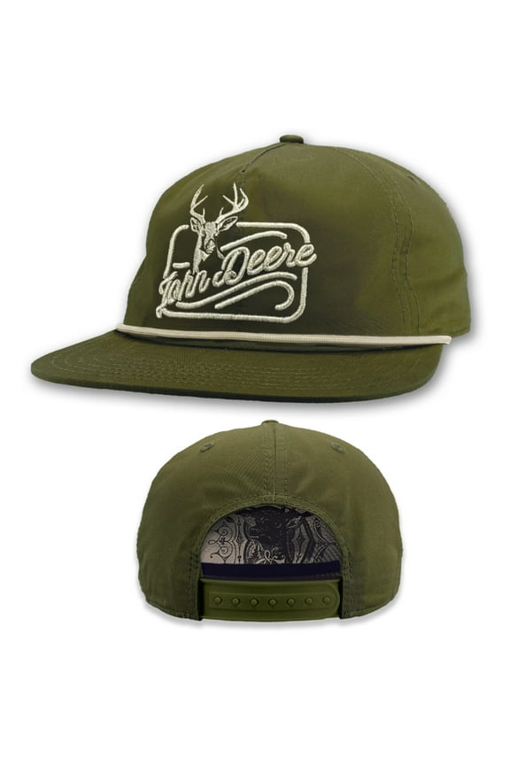Snapback Cap, Olive Green, Embroidered Deere Script Logo, 5-Panel Construction