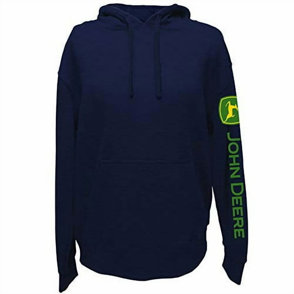 John Deere Solid Hoodie with Logo on Sleeve, Navy- Medium
