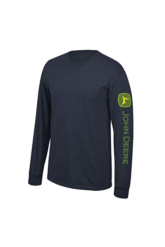 Solid Long Sleeve Tee with Logo on Sleeve, Navy- Medium