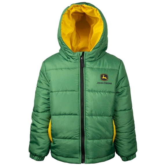 John Deere Toddler Boys' Quilted Hooded Puffer Jacket Chase Marshall Green