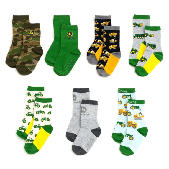John Deere Toddler and Boys Crew Socks, 7-Pack Tractors