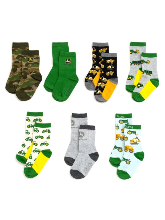 Toddler and Boys Crew Socks, 7-Pack Tractors
