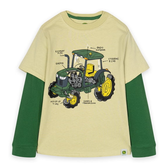 John Deere Tractor 2fer Waffle Knit Long Sleeve T-Shirt Toddler to Little Kid