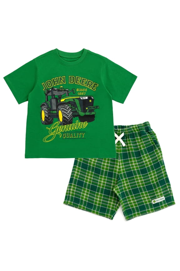 Tractor T-Shirt and Shorts Outfit Set Plaid Toddler to Big Kid