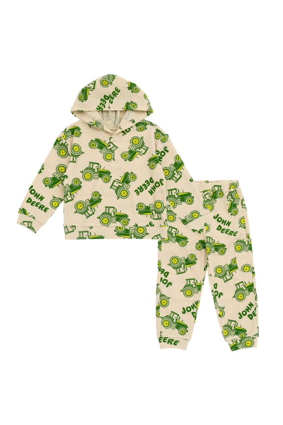 Tractor Waffle Knit Pullover Henley Hoodie and Jogger Pants Outfit Set Newborn to Little Kid