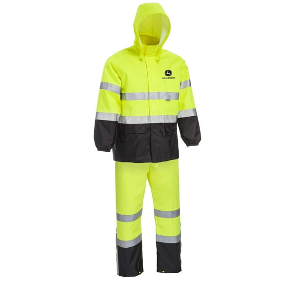 John Deere Hi-Visibility 2-Piece Rain Suit, ANSI Class 3 Rain Gear for Men and Women, XL