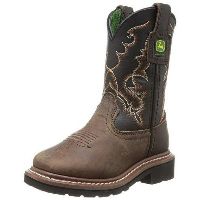 John Deere Western Boots Boys Cowboy Broad Square Toe Black JD2340 Walmart