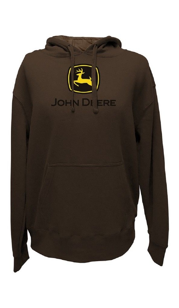 John Deere Western Sweatshirt Men Logo Long Sleeve Hood Brown 13021430