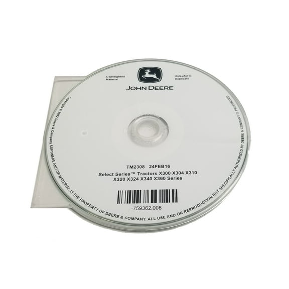 John Deere X300/X304/X310/X320/X324/X340/X360 Select Series Tractors Technical CD Manual - TM2308CD