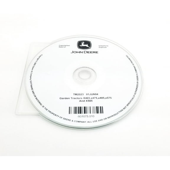 John Deere X465/X475/X485/X575/X585 Lawn & Garden Tractors Technical Manual CD - TM2023CD