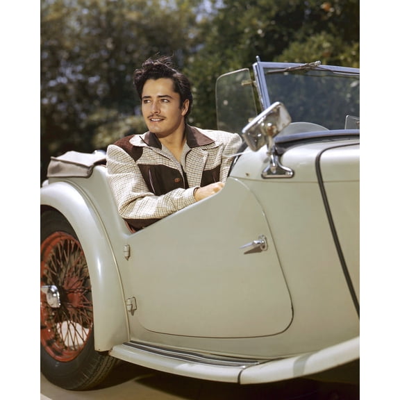John Derek Handsome In Vintage Convertible Sports Car 24X36 Classic Hollywood Poster