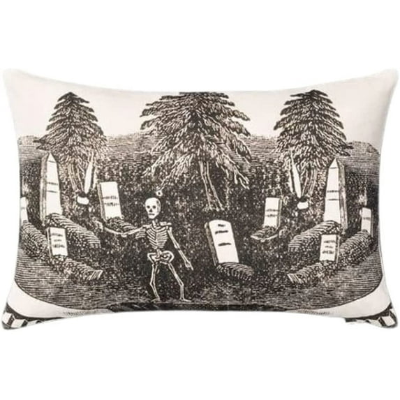 John Derian 18" x 12" Rest in Peace Skeleton Graveyard Lumbar Throw Decorative Pillow