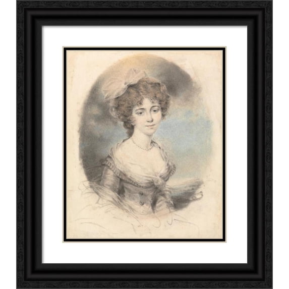 John Downman 15x17 Black Ornate Wood Framed Double Matted Museum Art Print Titled - Portrait of a Lady.