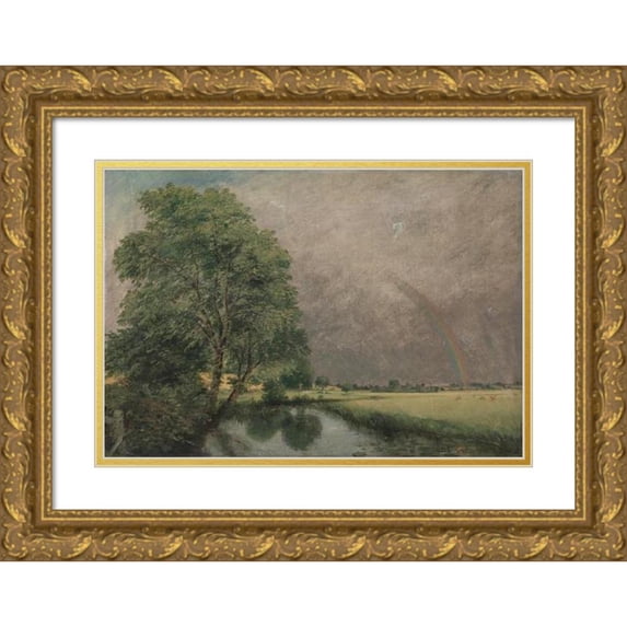 John Dunthorne 18x14 Gold Ornate Wood Frame and Double Matted Museum Art Print Titled - The Rainbow, Near Salisbury