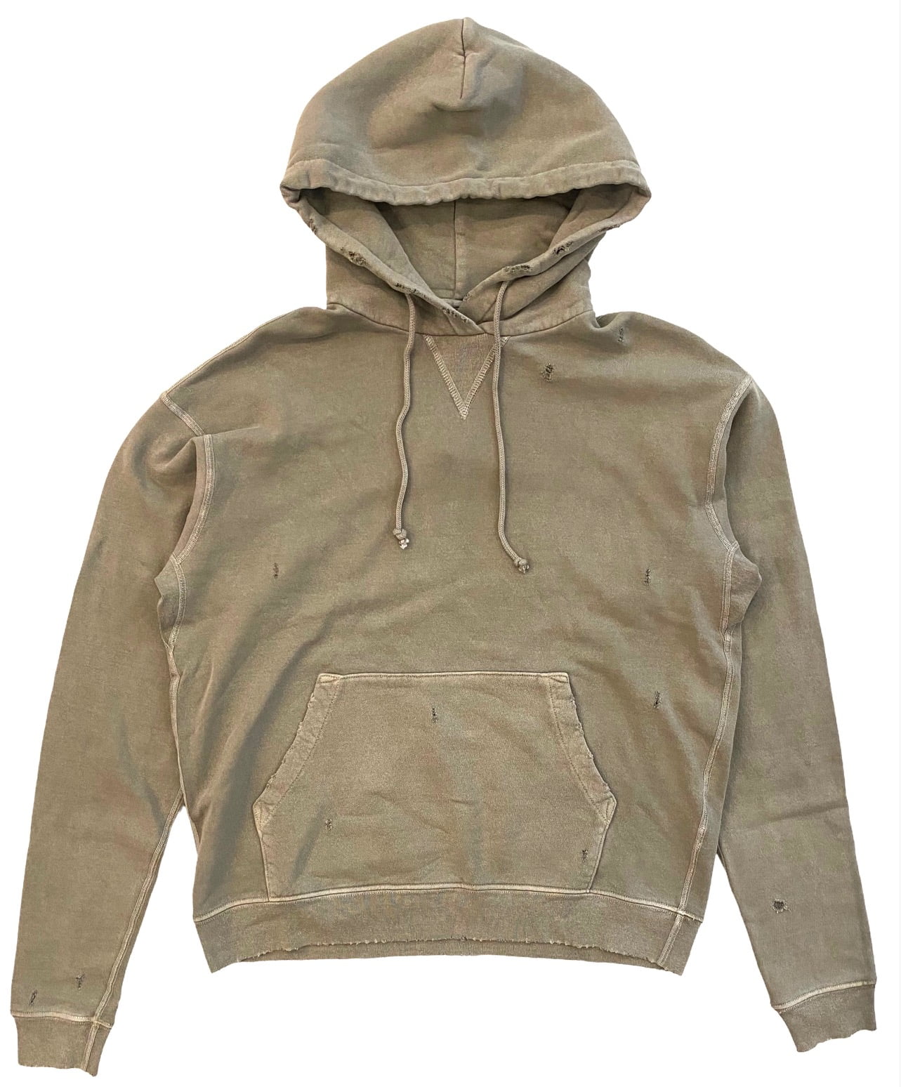 John Elliott Men's Folsom French Terry Distressed Hoodie Sweatshirt With  Ripped Holes (0 (X-Small), Vintage Olive) 