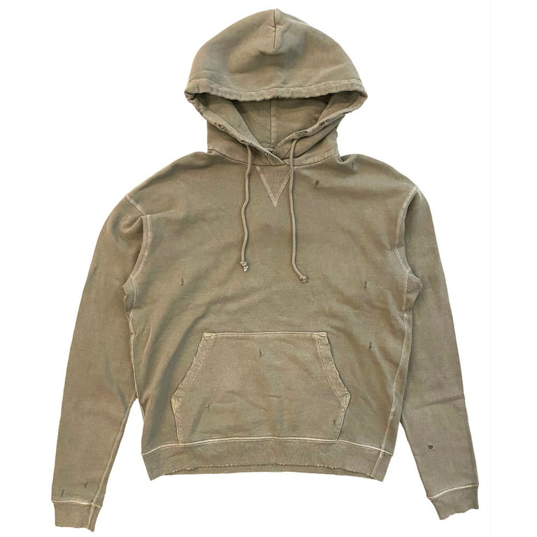 John Elliott Men's Folsom French Terry Distressed Hoodie Sweatshirt With  Ripped Holes (0 (X-Small), Vintage Olive) 