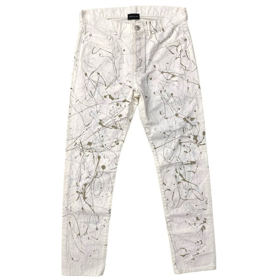 John Elliott Men's The Daze 2 Paint Splatter Japanese Made Straight Leg Denim Jeans in Pollock 2 (32, Pollock 2)