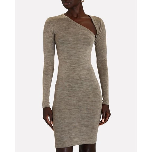 John Elliott Women's Tubular Merino Wool Asym Semi Sheer Long Sleeve Mini Dress (X-Small/Small, Oatmeal)
