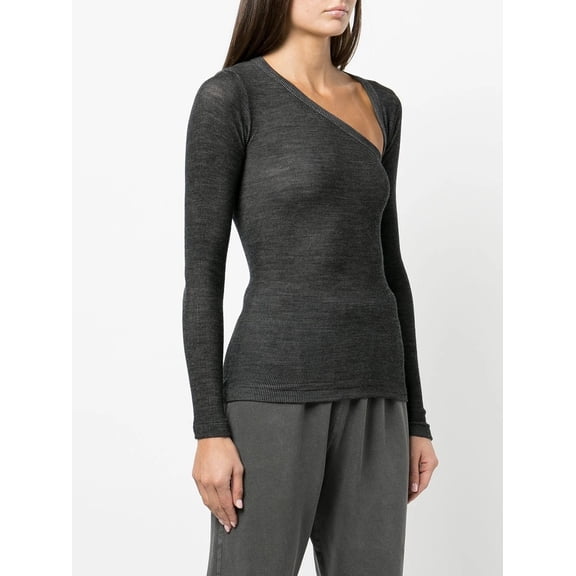 John Elliott Women's Tubular Merino Wool Asymmetric Long Sleeve Sweater Top (X-Small/Small, Charcoal)