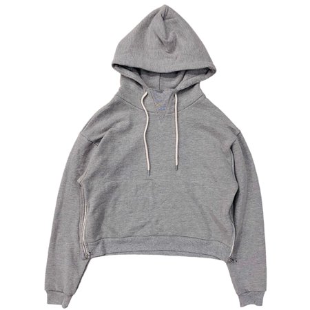 John Elliott Women's Villain Cropped French Terry Hoodie Sweatshirt With Side Zip (0 (X-Small), Light Heather Grey)