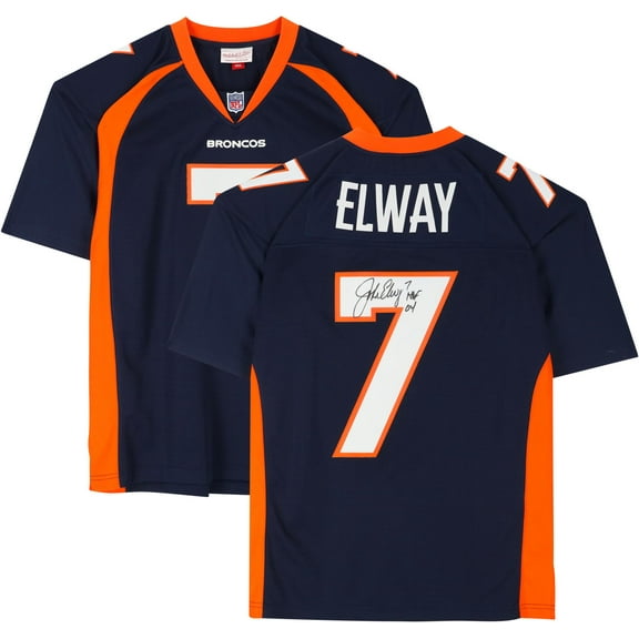 John Elway Denver Broncos Autographed Mitchell & Ness Navy Replica Jersey with "HOF 04" Inscription - Fanatics Authentic Certified