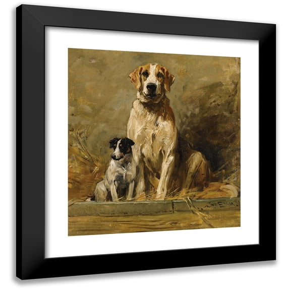 John Emms 12x13 Black Modern Framed Museum Art Print Titled - Hound and Terrier in a Kennel