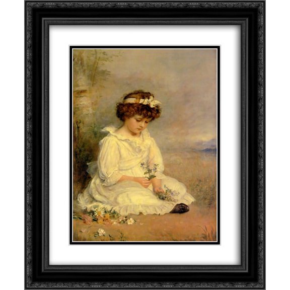 John Everett Millais 2x Matted 20x24 Black Ornate Framed Art Print 'Little Speedwell's Darling Blue'