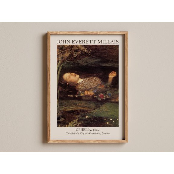 John Everett Millais Ophelia Poster, Pre Raphaelite Classic Wall Art