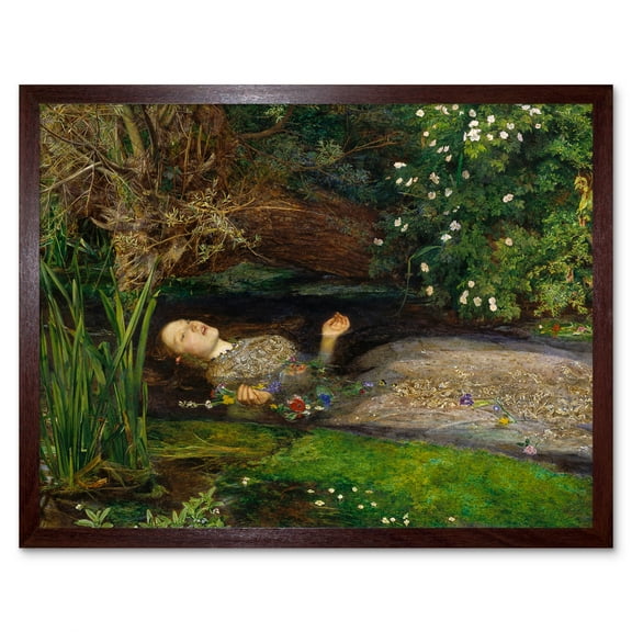 John Everett Millais Ophelia Shakespeare Nature Landscape River Death Cropped Fine Art Print Art Print Framed Poster Wall Decor 12x16 inch