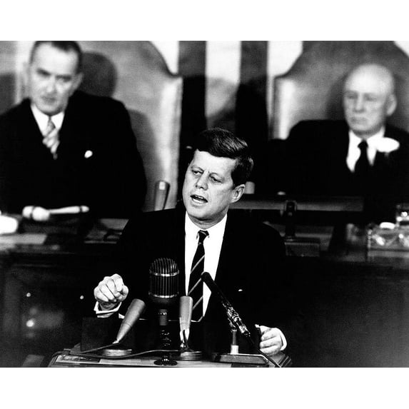 John F Kennedy JFK Moon Speech - 24x36 Inch Glossy Laminated Poster - Stunning Detail and Bold Colors