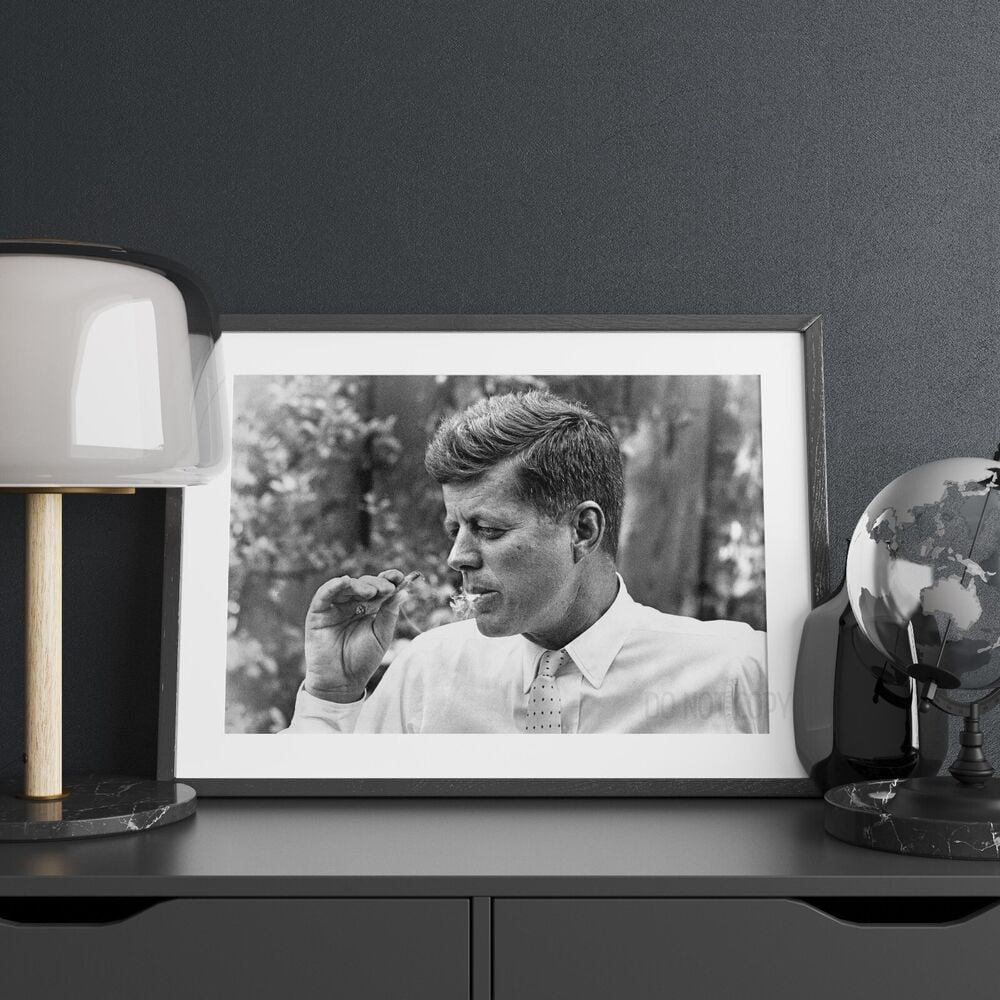 John F Kennedy (JFK) Smoking A Cigar Premium Art Print