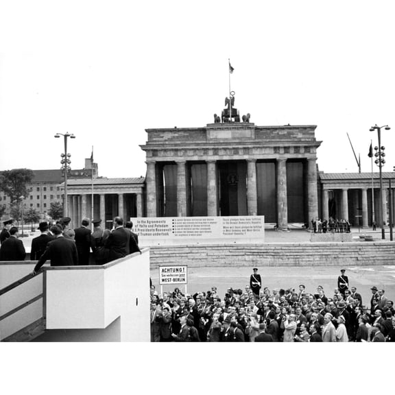 John F. Kennedy-Viewing The Berlin Wall From A Platform At The Brandenburg Gate History (24 x 18)