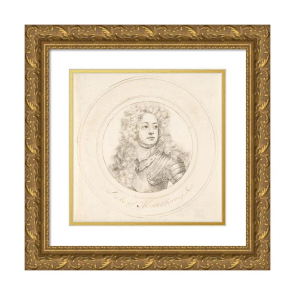 John Faber the Elder 20x20 Gold Ornate Framed and Double Matted Museum Art Print Titled - Portrait of John Churchill, 1st Duke of Marlborough (18th Century)